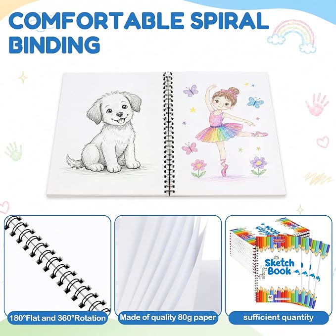 6 x 9 Inch Sketch Book, 24 Pack 40 Sheets Kids Drawing Paper Pad | Acid-free fade-resistant paper for kids coloring & doodling. Ideal art supplies (Left Side Spiral ) - Image 5