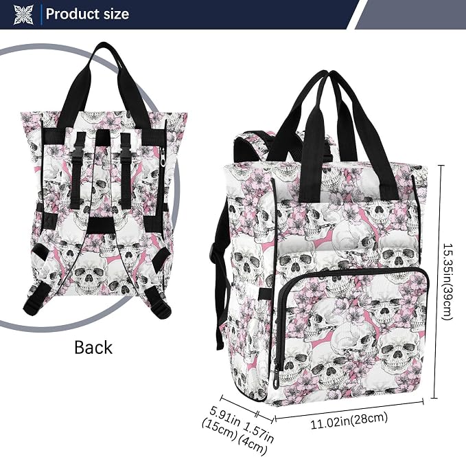 MNSRUU Diaper Bag Pink Floral Skull Diaper Bag Backpack Multifunction Travel Diaper Bag Tote Large Capacity Diaper Changing Backpacks for Moms Dads - Image 3
