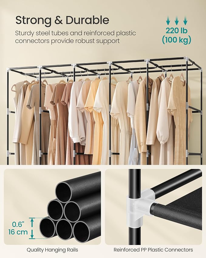 SONGMICS Portable Closet, Wardrobe Closet Organizer with Cover, 5 Hanging Rods and Shelves, 4 Side Pockets, 17.7 x 83 x 65.7 Inches, Large Capacity for Bedroom, Living Room, Ink Black URYG095B01 - Image 4