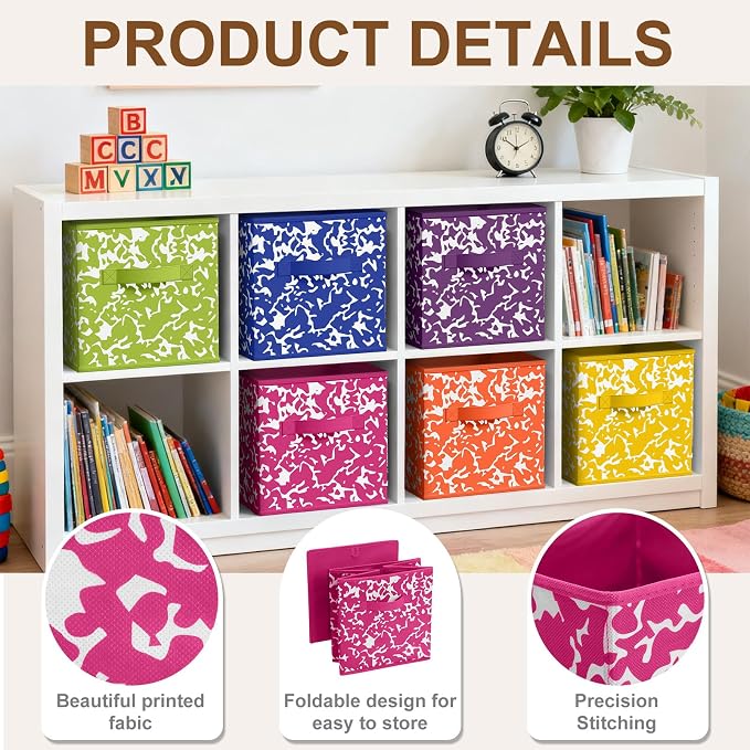 LemonRoad 6 Fabric Cube Storage Bin 11'' Classroom Bin,Rainbow,Classic - Image 3