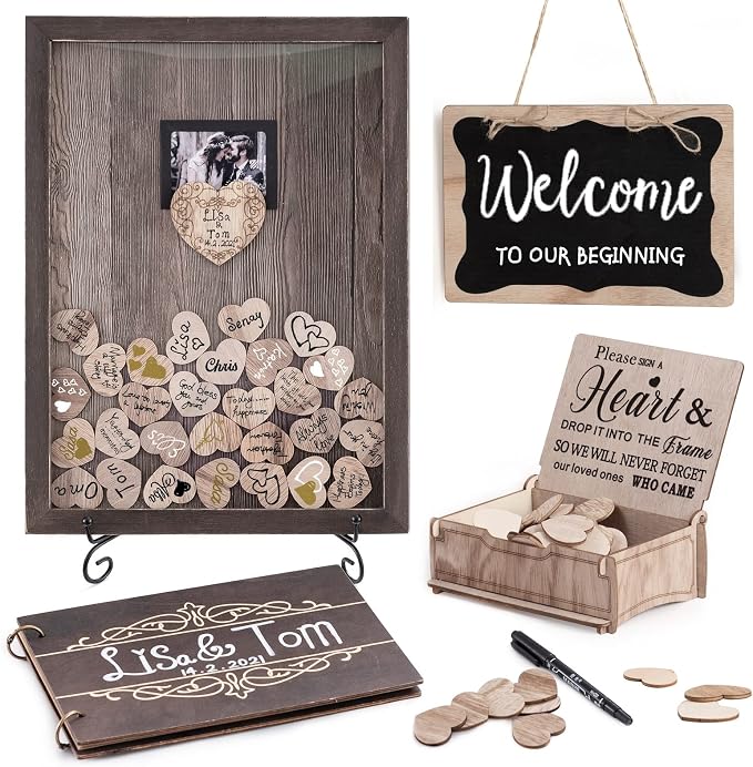 Y&K Homish Wedding Guest Book Set Alternative Rustic Wedding Decorations for Reception Wedding Signs Rustic Brown Set by YKHomish