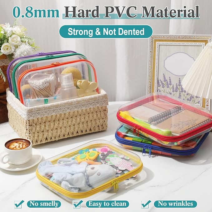 Sanwuta 6 Clear Hard Zipper Case,Assorted Color, 9.84 x 7.87 x 2 Inch | Pencil Case Pouches ,Makeup Bag,Plastic Toiletry Diaper Bag ,Travel Toy Storage,Waterproof Organizer Bins - Image 4