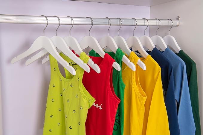 Quality 12 Inch White Kids Wooden Hangers - Children Hangers with Multifunctional Notches & 360 Degree Swivel Chrome Hook - Kid Coat Hangers for Clothes Size 8 and Smaller (White, 20) - Image 3