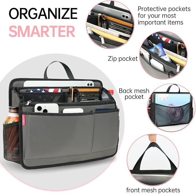 Large Rugged Organizer Insert for Briefcase Tote Shoulder Messenger Bag-20 Pockets,Padded Water-repellent Nylon-Blue - Image 3