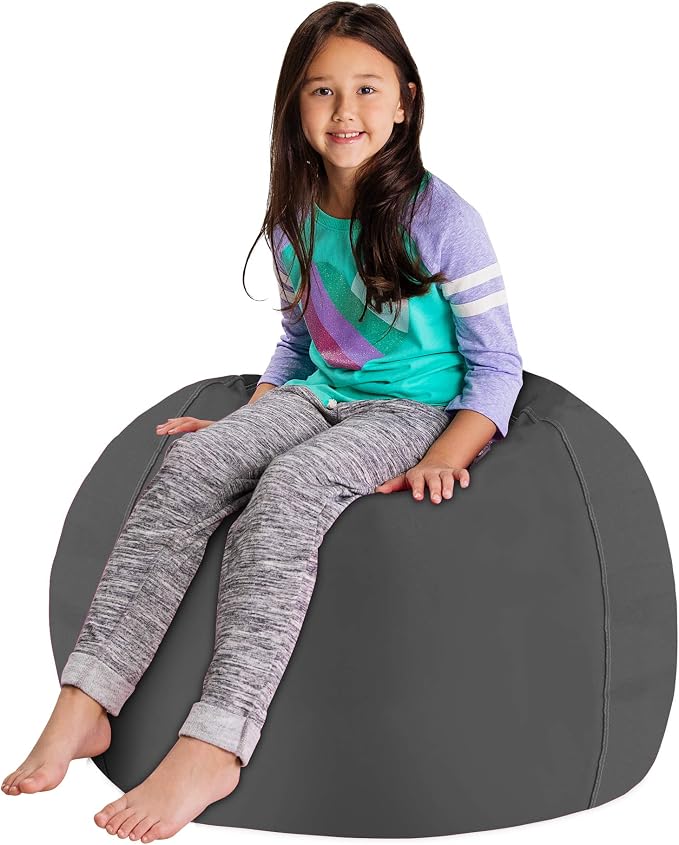 Posh Stuffable Kids Stuffed Animal Storage Bean Bag Chair Cover - Childrens Toy Organizer, Large 38" - Heather Gray - Image 4