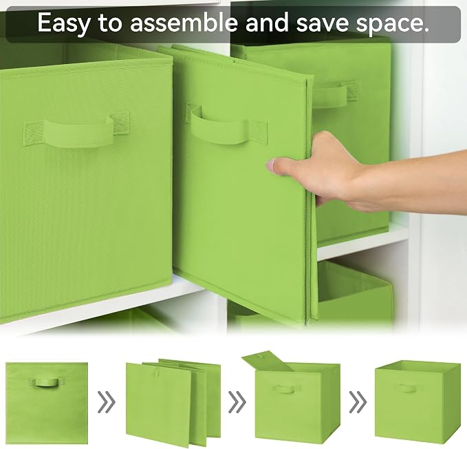 GRANNY SAYS Cube Storage Bins, 11 Inch 6-Pack Cube Organizers, Light Green | Collapsible Storage Boxes with Thickened Base Plate, Sturdy Handles, Decorative Baskets for Shelves, Closet - Image 7