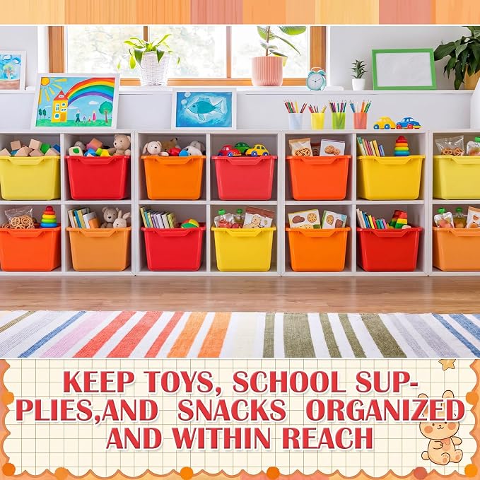 16 Pcs Cubby Bins for Classroom Plastic Book Bins,Warm Series | Storage Bins for Classroom Library, Plastic Stackable Toy Tubs Containers for School Office Home Nursery Playroom - Image 7