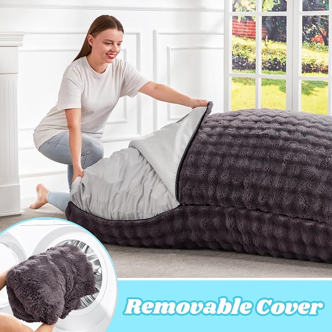 Hobestluk Adult Bean Bag Chair 3 in 1 Convertible Large Bean Bag Sofa | Bubble Dark Grey,Machine Washable,Removable Cover,Easy Convert And Install, Oversied Floor Bed,For Livingroom Bedroom - Image 8