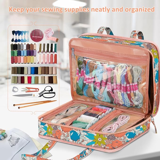 FINPAC Sewing and Craft Supplies Storage Tote Bag with Clear Pockets | Large Art Organizer Caddy Travel Packing Shoulder Bag for Knitting, Sewing Accessories - Image 4