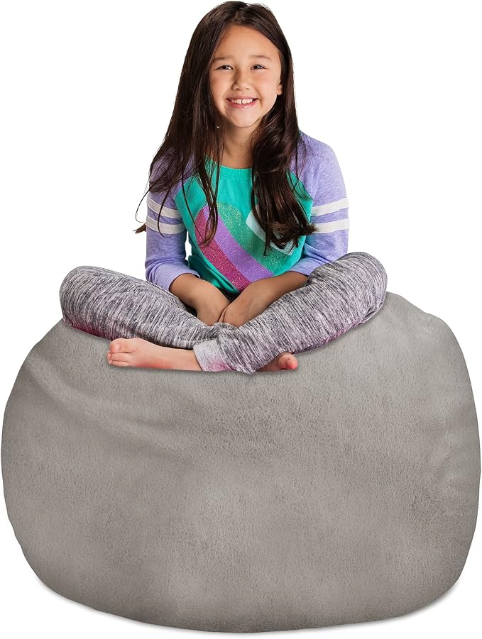Posh Creations Stuffable Kids Stuffed Animal Storage Bean Bag Chair Cover - Childrens Toy Organizer, Large 38" - Soft Faux Rabbit Fur Gray by PoshCreations