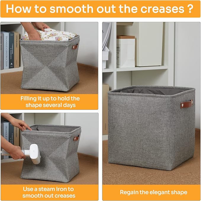 DULLEMELO Cube Storage Boxes,13 inch Fabric Baskets Closet Storage Bins for Home Organization and Storage,Stackale Gift Baskets Empty for Nursery Clothes Toys Kids Storage(Grey) - Image 5
