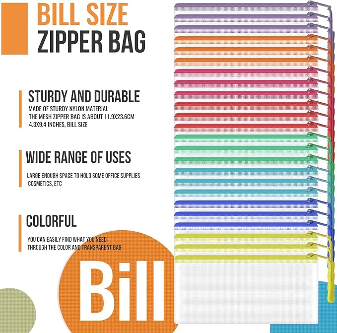 24pcs Mesh Zipper Pouch Bags 9.3 x 4.7 Inches, 8 Color Small Clear Pouches Bulk, Travel Cosmetics Organization, Classroom and Office Supplies - Image 7