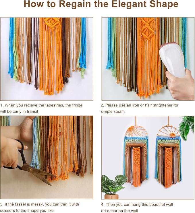 Artilady 2 Pack Macrame Hanging Tapestry Sun Wall Decor, Boho Dream Catcher | Large Tapestry, Handmade Woven, Farmhouse Rustic, Colorful Sun Wall Art Set, Bedroom Living Room Entryway Home Decor - Image 5