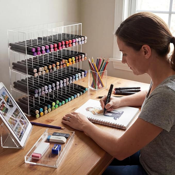 Colingmill Acrylic Marker Organizer for 256 Markers, Extra Large Art Marker Storage Rack for Desk, Back to School Supplies Durable Desk Storage for Artists Teachers Students Office(Medium) - Image 7