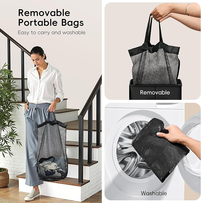 100L Laundry Hamper with Lid, Large Clothes Hampers with Removable Bag, Collapsible Laundry Basket for Bathroom, Bedroom, Laundry Room, Dorm, Black - Image 5