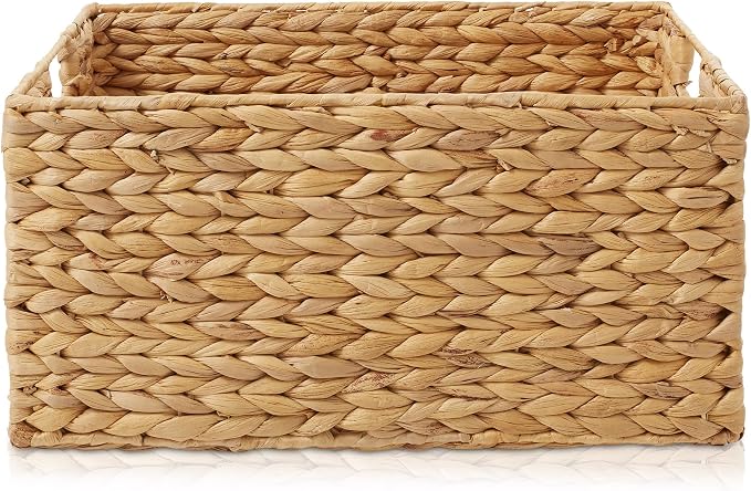 Casafield Set of 4 Water Hyacinth Pantry Baskets, 10" x 13" x 5", with Chalkboard Labels and Chalk Marker - Natural, Woven Storage Bin Organizers for Kitchen Shelves - Image 4