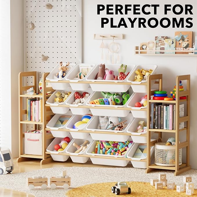SpaceAid Toy Storage Organizer with 6 Shelves and 16 Bins, Toy Organizers Storage Bookshelf, Kids Bin Shelf Toys Box Bookcase for Bedroom Playroom Organization Room Decor, White - Image 5