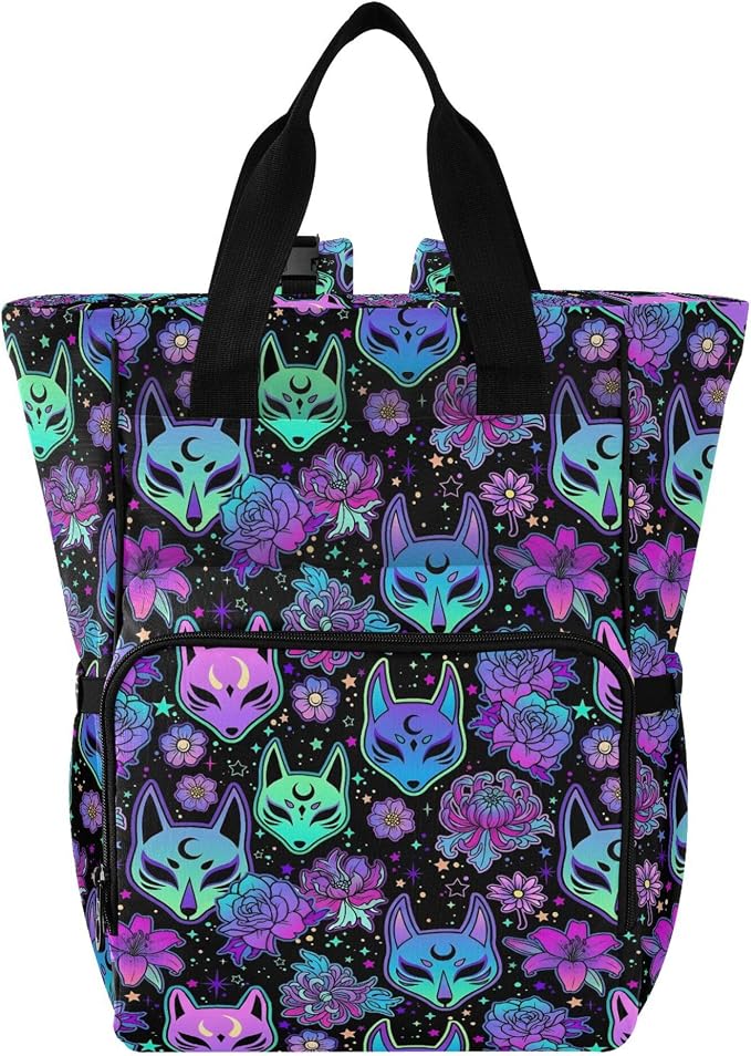 Mnsruu Diaper Bag Magic Purple Fox Camellia Large Changing Backpack Multifunction Travel Tote Mommy Bag Baby Diaper Backpack for Mom Dad by MNSRUU
