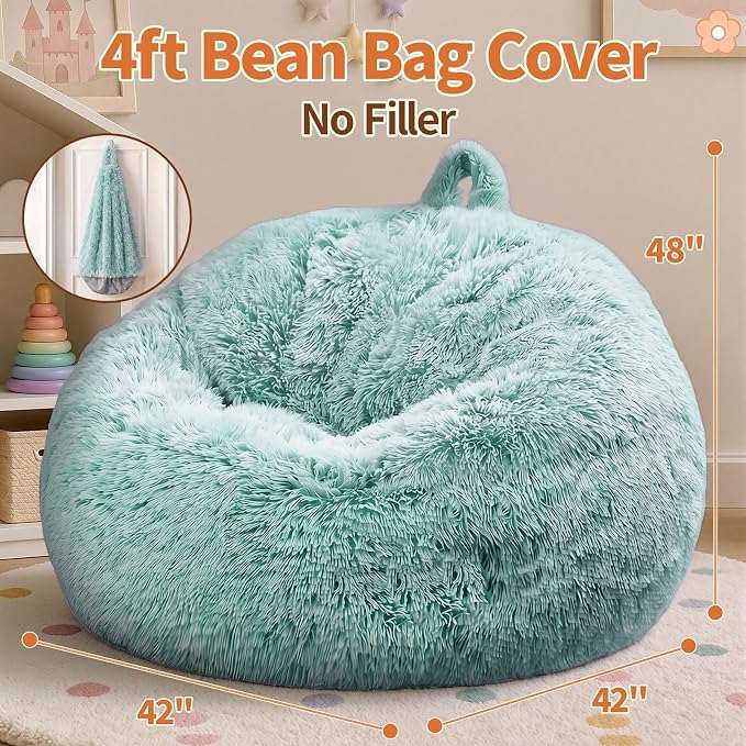 Stuffed Animal Storage Bean Bag Chair Cover, Soft Bean Bag Cover | Fluffy Faux Fur Stuffed Animal Storage Chair, Non-Slip Bottom, Fill with Plush Toys or Blankets, for Adults Teens Kids Girls - Image 2