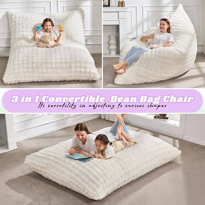 Hobestluk Adult Bean Bag Chair 3 in 1 Convertible Large Bean Bag Sofa | Bubble White,Machine Washable,Removable Cover,Easy Convert And Install, Oversied Floor Bed,For Livingroom Bedroom - Image 4