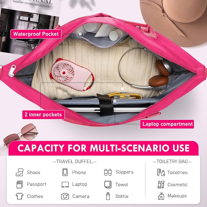 WOOMADA Weekender Overnight Bag for Women, Shoulder Travel Duffel with Shoes Compartment,Gym Bag with Toiletry Bag - Image 4