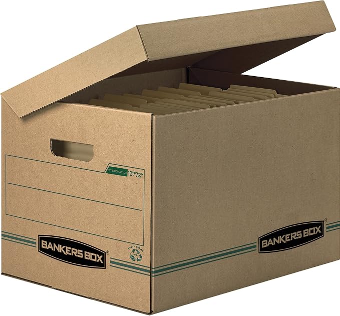 Bankers Box 12-Pack Recycled Basic-Duty Flip-Top Lid File Box, Letter/Legal | Tame everyday paperwork with affordable file boxes, lift-off lids, and reinforced handles for simple record storage. by BankersBox