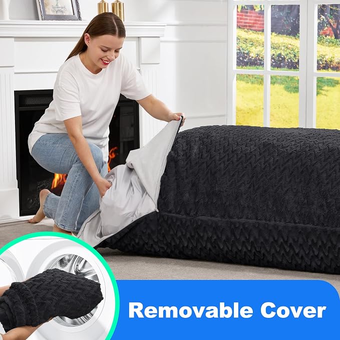 Hobestluk Adult Bean Bag Chair 3 in 1 Convertible Large Bean Bag Sofa | Chevron Plush Black,Machine Washable,Removable Cover,Easy Convert And Install, Floor Bed,For Livingroom Bedroom - Image 7