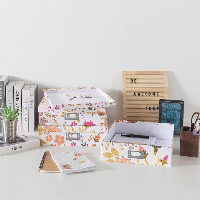 Soul & Lane - Keepsake Storage Boxes with Lids, Set of 3, Floral Collage | Decorative Cardboard Document Box Set for Photos, Scrapbooks and Memories, Large Pretty Letter Organizers for Organizing - Image 5