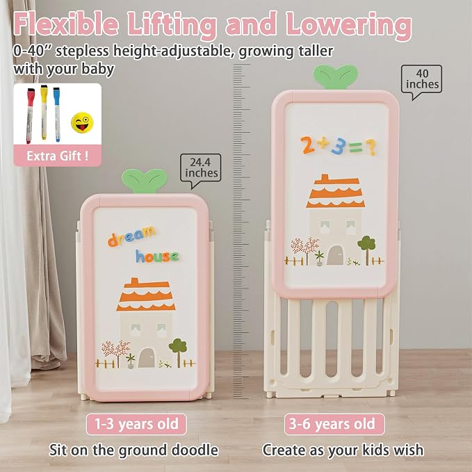 Kids Toy Storage Organizer with 10 Removable Bins, Foldable Toy Organizers and Storage with 3-Tier Bookshelf for Kids Toy Storage Organizer with Drawing Board, Extra 3 Brushes (4 In 1 Light Pink) - Image 4