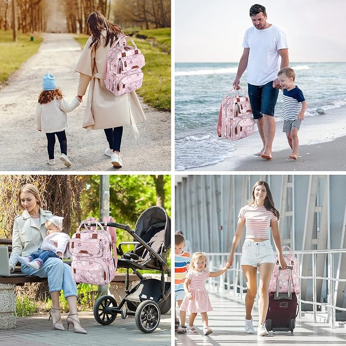 Diaper Bag Backpack for Baby Girl, Multifunction Waterproof Diaper Bag for Mom Dad, Large Pink Floral Baby Diaper Bags, Baby Essentials Travel Bag with Stroller Straps, Large Capacity, Stylish - Image 2
