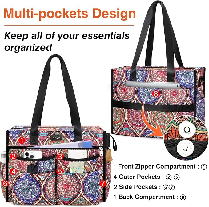 ITIEZY Large Utility Tote Bag for Women with 18 Pockets, Waterproof Teacher Nurse Bags with Zipper for Everyday Travel Work - Image 5