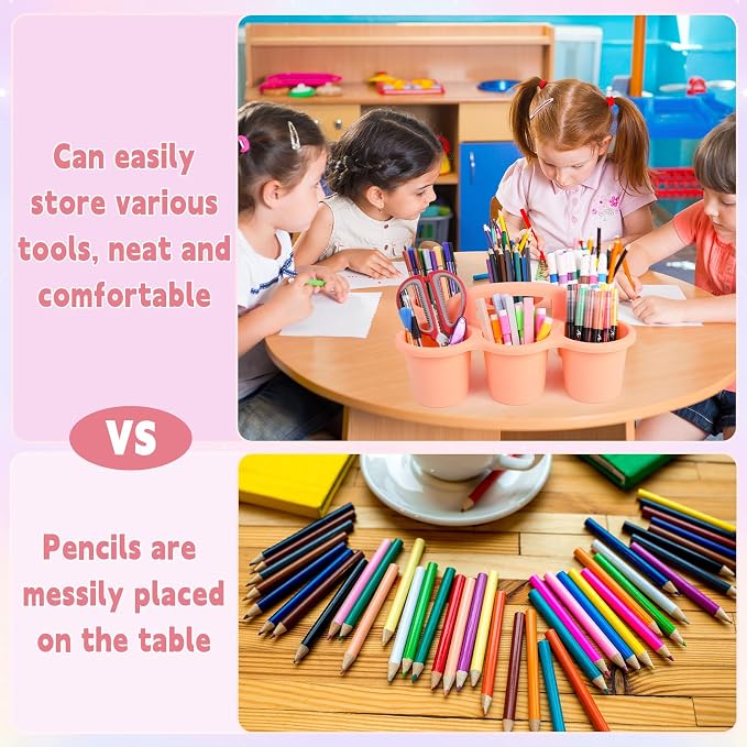 6 Pack Classroom Caddy Organizer with Handle, 6 Compartments, Pastel | Stackable Plastic Table Caddies, 12x9x3.5 In, caddy Organizer for School Supplies, Crayons, Pencils, Crafts and Drink Cups - Image 4