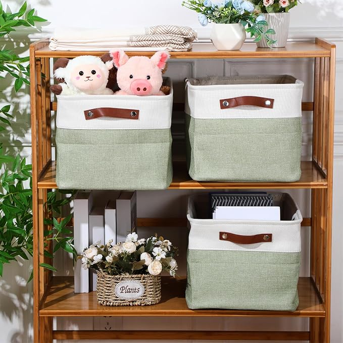 Uiifan 8 Pack 16 x 12 x 10 Inch Large Storage Baskets Collapsible Fabric Storage Cubes Bins with Handles for Shelves Closets Nursery Home Clothes Toys Organizers, Green - Image 6