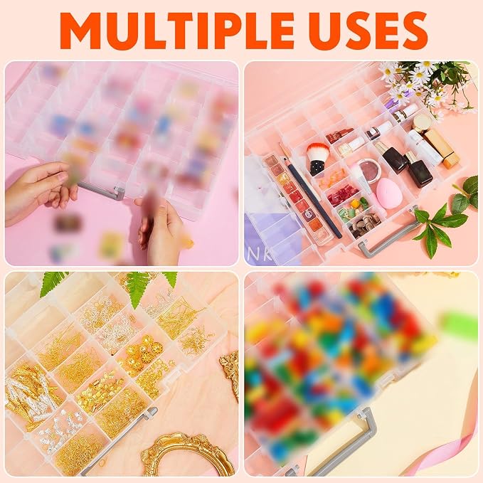 2 Pcs 48 Grids Plastic Bead Organizer Box with Divider, Clear, Blue - Image 7