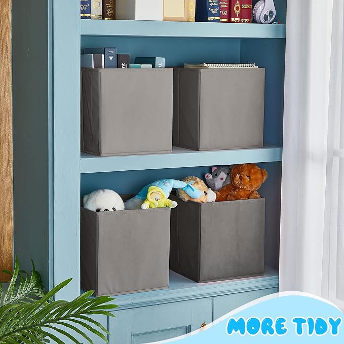 Yinder 12 Pcs Cube Storage Bin Grey 10.5''x10.5''x11'' Storage Bins for Playroom Decor Colorful Bins for Kids Foldable Baskets for Nursery Organizer Boxes Fabric Boxes - Image 6