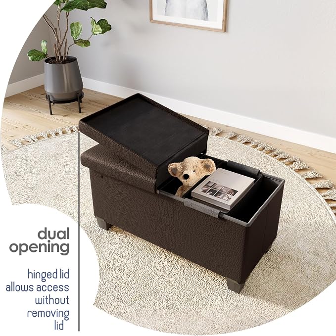Storage Ottoman Bench with Bins, 30-in Storage Bench for Bedroom End of Bed, Folding Foot Rest Ottoman for Living Room Max 660lbs, Faux Leather Ottomans, Brown - Image 8