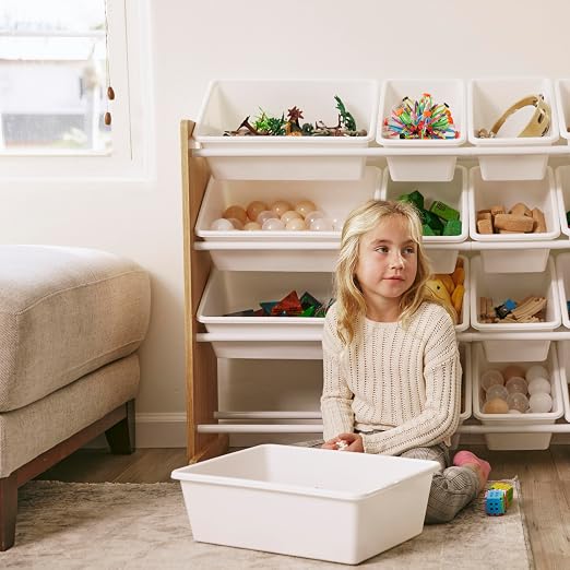 ECR4Kids 4-Tier Organizer with 16 Removable Plastic Bins, 4x4, Toy Storage, Natural/Primary | Durable plastic bins, MDF panels, steel frame, GREENGUARD Gold Certified, 72 lb capacity, anti-tip kit, playroom/classroom - Image 2
