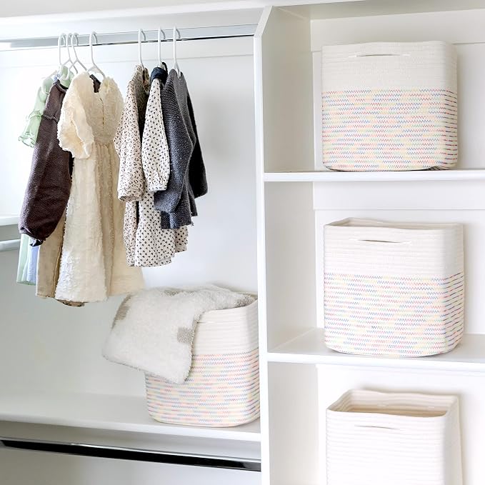NaturalCozy Storage Cubes 11 Inch Cotton Rope Woven Baskets for Organizing, 3-Pack | Cube Storage Bin | Square Storage Baskets for Shelves Organizer, Classroom, Kids Toy Bins, Closet, Baby Nursery - Image 7