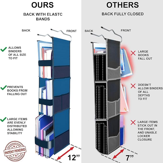 ABRA® 3 Shelf Hanging Locker Organizer for School, Gym, Work, Storage | Wide Shelves 6.5”x 9”| Eco-Friendly Fabric Healthy for Children | Adjustable School Locker Shelf from 3 to 2 Shelves (Navy Blue) - Image 3