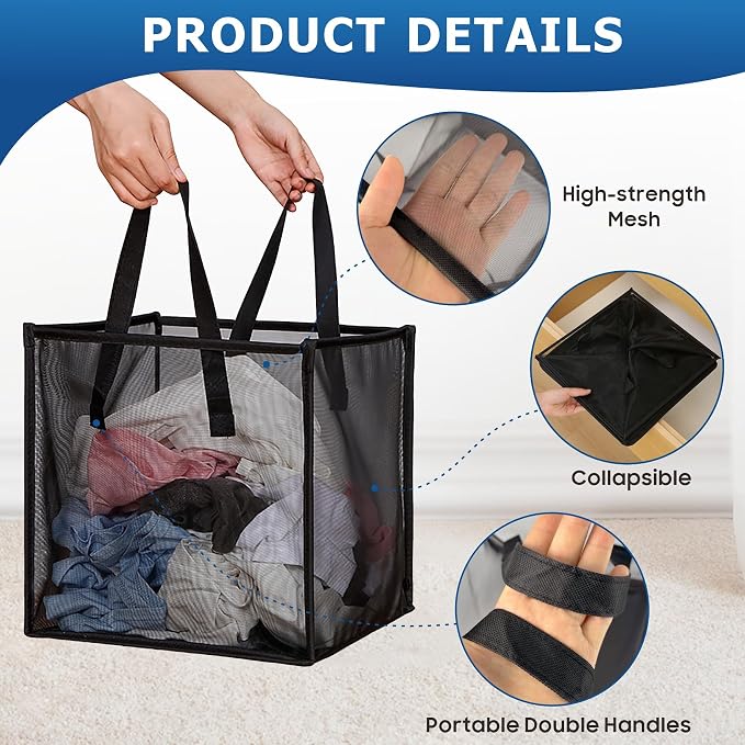 2 Pack Mesh Pop Up Laundry Basket with Handles 32L Portable and Collapsible Laundry Hamper Foldable Storage Organizer for Laundry Room Clothes Toys - Image 5