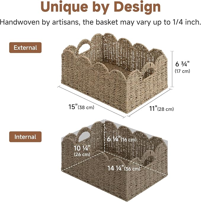 StorageWorks Wicker Baskets, Scalloped Baskets for Organizing, Seagrass | Scalloped Wicker Basket for Living Room, Decorative Scalloped Baskets for Storage, Wicker Baskets for Organizing and Decor - Image 3