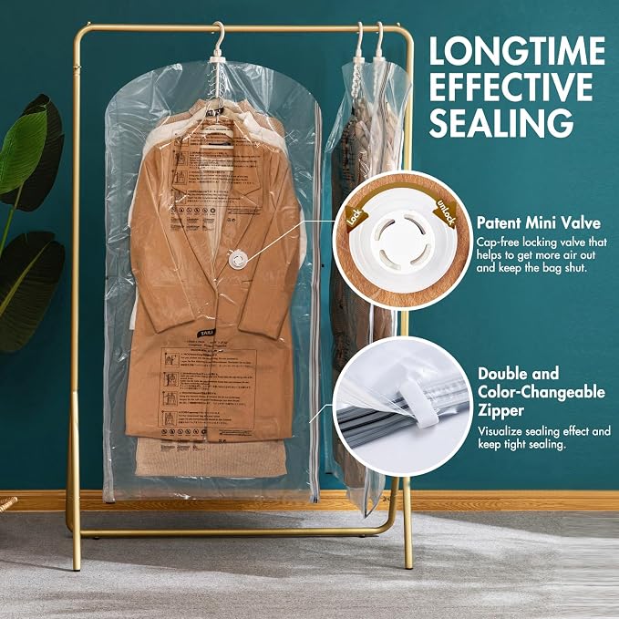 TAILI Hanging Vacuum Storage Bags for Clothes Space Saver 6 Combo Clear | Vacuum Seal Bags for Clothing Travel, Winter Clothes Storage Closet Organizers, Garment, Coats, Suits and Jackets - Image 3
