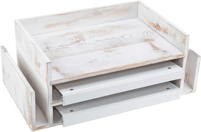 MyGift 3-Tier Desk Organizer & File Tray, Wood Letter Holder for Office, Farmhouse White Wood Desktop Document Organizer with Paper Storage by MyGiftHome