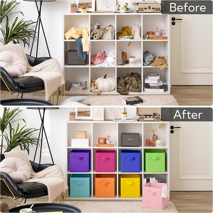 GRANNY SAYS 11 Inch Cube Storage Bins, Cube Organizers, Rainbow, 8-Pack | Collapsible Storage Boxes with Thickened Base Plate, Sturdy Handles, Decorative Baskets for Shelves, Closet - Image 8