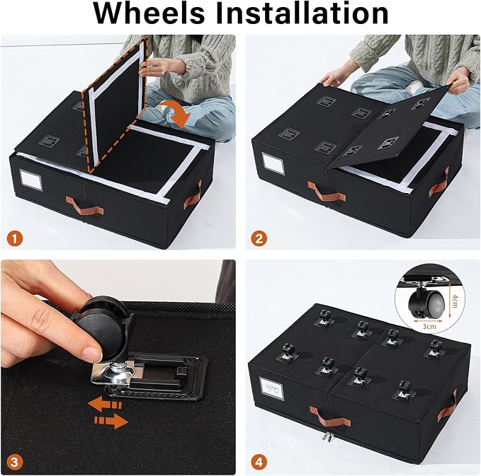Freebat Under Bed Storage with Wheels 2 Pack, Underbed Container | 7.5 inch Height Under Bed Drawers with Clear Lid Cover, Storage Bag Box with Visiable Window for Clothes, Bedsheet, Pillow - Image 3