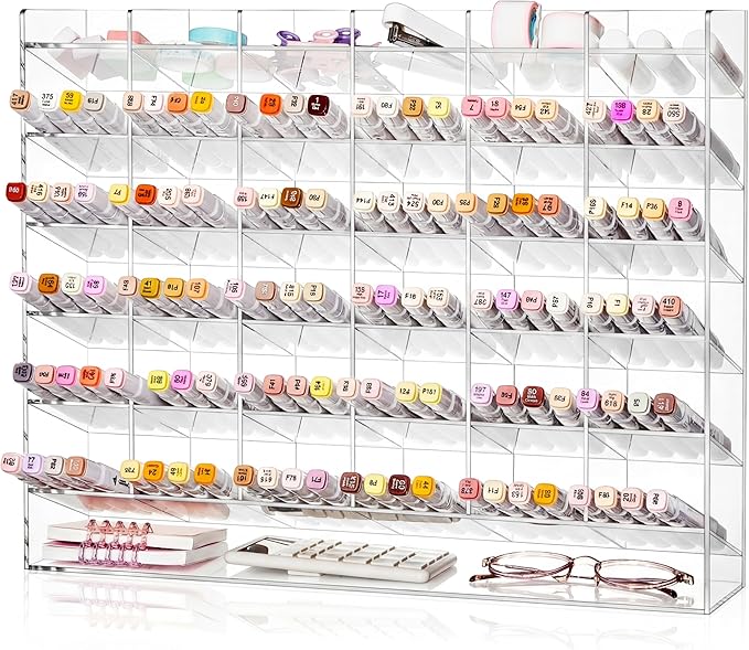 MotiMind Acrylic Pen and Marker Organizer for 420 Markers | 30 Compartments, Vertical Marker Pencil Organizer, Acrylic Pen Display Holder, Art Supply Storage for Desk Stationery, Clear by MotiMind
