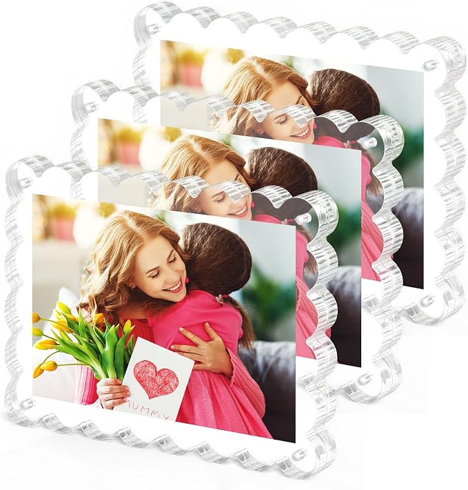 Chivalral 5x7 Magnetic Acrylic Frames 3 Pack,10+10mm Desktop Displays | Patented scalloped edge design,double-sided view,vertical/horizontal display,for home,office,exhibition Holiday Gift Set - Image 8
