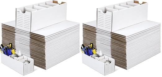 Teenyyou 30 Sets Cardboard Parts Bins Boxes Kraft Cardboard Storage Bins with Dividers for Parts Shelves Stem Project Online Store Inventory Organized(White,12 x 4 x 4 Inches) (Pack of 2) by Teenyyou