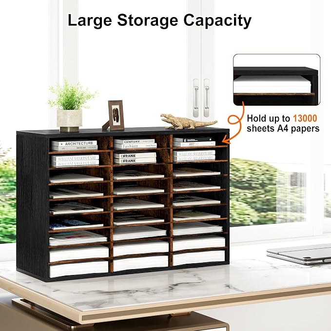 Alpeir Classroom Mailbox 27 Slots with Removable Shelves, Black/Rustic | Hold 13500 Sheets Paper, Heavy Duty, Easily Assemble, Teacher Student Organization, For Classroom, Office Home Countertop - Image 6