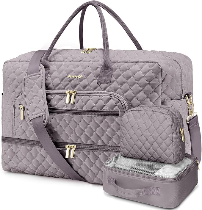 Large Women Travel Duffle Bag, Weekender Bags for Women with Shoe Compartment, Carry on Overnight Bag with Toiletry Bag, Gym Duffel Bag with Wet Pocket, Hospital Bags for Labor and Delivery 3 PCS Set by LUOCIP